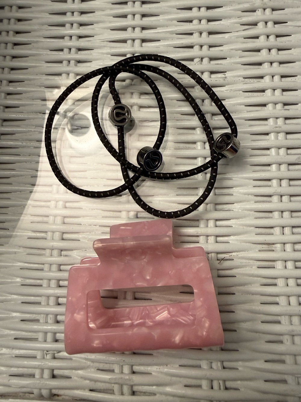 Lululemon Pink Resin Hair Clip and Black Beaded Elastic Set